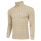 MENSU Herren Langarm Rollkragen Karo Gestrickt Dickes Warmes Fleece Herbst und Winter Pullover Sweatshirt Tops Männer Einfarbig Lässig Einfache Regular Fit Rollkragen Sport Alltagspullover H