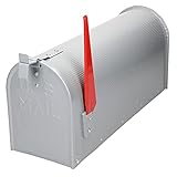 ML-Design U.S. Mailbox mit schwenkbarer rote Fahne, Grau, aus Aluminium, 47,5x16,5x22,5 cm, Retro, Briefkasten im Amerikanisches Design, Standbriefkasten Wandbriefkasten Letterbox Postkasten Postbox