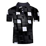 SKYROPNG Poloshirt Kurzarm,3D Cube Men Atmungsaktive Schlanke T-Shirts Komfortables Hemd Feuchtigkeitstransportierendes T-Shirt Büro Golf Tennis Punk Herren Top T-Shirts Kleidung, Weiß, 3XL