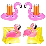 JAHEMU Aufblasbarer Getränkehalter Flamingo Aufblasbare Armbänder Kinder für Pool, Wasser, Cocktailhalter, Bierhalter, Becher (4 Stück)