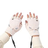 Ravcerol Studenten Halbfinger Beheizte Handschuhe, 2 Modus Schreiben USB Beheizte Handschuhe, Winter Weiche Garn Gestrickte Handschuhe Für Mädchen Studenten Wintergeschenk