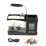 Mini Aquarium, Yevenr Kunststoff Aquarium Mini Aquarium Multifunktionales Aquarium USB Wiederaufladbares Aquarium mit Licht(Schwarz)