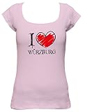 I Love Würzburg Fun Damen Boat Neck T-Shirt, Größe:S;Farbe: