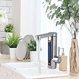 220V Sofortiger Elektrischer Warmwasserhahn,Wasserhahn mit Edelstahl Heizrohr LED Temperaturanzeige,Liefern Sie Kaltes und Heißes Wasser für Küche, Bad (Silber 1)