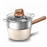 Aluminiumsaucepan mit Glasdeckel, Topf mit Auslauf, Nonstick Milk Sauce Pan Sauce Pot Küche Induktion Kochgeschirr Kochpfanne (Color : with Steamer, Size : 18cm)