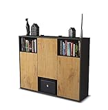 Stil.Zeit Highboard Kommode Momo - Korpus Anthrazit matt - Front Holz-Design Eiche (136x108x35cm) - Push-to-Open Technik & hochwertigen Leichtlaufschienen - Made in Germany