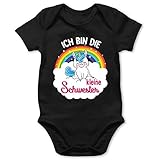 Shirtracer Geschwister Bruder und Schwester - Ich Bin die kleine Schwester - mit Einhorn - 6/12 Monate - Schwarz - kleine Schwester Body Einhorn - BZ10 - Baby Body Kurzarm für Jungen und M