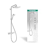 hansgrohe wassersparendes Duschsystem Croma E Regendusche (Duschkopf, Duschkopf, Duschstange, Thermostat, Schlauch, 4 Strahlarten) C