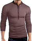 Freizeithemden Herren Urban Klassisch Rundhals Knopfleiste Herren Shirt Herbst Winter Slim Fit Stretch Einfarbig Männer Langarm Outdoor Angeln Camping Herren T-S