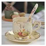 ZHANGZHI Kreativer keramischer heißer Kaffeetasse und Untertasse gemalt Hand Rosa Tee Porzellan Cup und klassischer Löffelgetränk Getränk Geschenk (Colore : 250ml sea Flower)