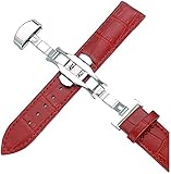 Chtom Uhrenarmband, Leder, Rotgold, Schmetterlings-Schnalle, Uhrenarmband, Krokodil-Maserung, Armband für Uhrenarmbänder 14/16/18/19/20/21/22/24 mm (Farbe: Silberrot, Größe: 19 mm)