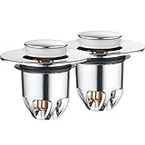 JMXD Universal Pop Up Ablaufgarnitur Waschbecken, Push-Up Ablaufventil & Anti-Verstopfung Messing Anti Clogging Waschbeckenstöpsel mit Korbhaarfänger Universal Pop Up Ventil Waschbecken,2PCS