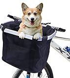 Fahrradkorb Vorne, Wasserdicht Fahrradkorb Lenker, Abnehmbar Hundekorb Fahrrad Faltbar, Lenkerkorb Tasche für kleine Haustiere,Hund, Picknick,Camping,Einkaufen- 5kg-14.2 x 9.4 x 10.2 inch (Schwarz)