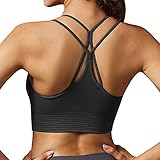 Vertvie Damen Starker Halt Sport BH Racerback Gepolstert Bustier Rücken Überkreuzt Träger Running Bra Push Up Ohne Bügel Kompressions Tank Top Stretch Nahtlos Yoga Bra Fitness Workout(Schwarz,XL)