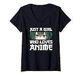 Damen Just a Girl Who Loves Anime Geschenk T-Shirt mit V