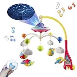 Mini Tudou Musikalische Baby Krippe Mobile Spielzeug mit Licht und Musik, Sternprojektor Funktion und Cartoon Rasseln, Fernbedienung Spieluhr mit 108 Melodien, Spielzeug für Neugeborene S