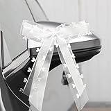 Fesaizwi 50 StüCk Autoschleifen Hochzeit - Weiß Mit Herzen Schleifen Hochzeit Auto - Hochzeit Weihnachtsschleifen Hochzeitsdeko - Handgemacht Satinband FüR Hochzeits (25 * 15cm)