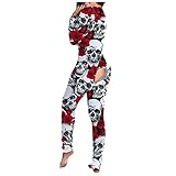 Damen-Overall mit langen Ärmeln, mit Halloween-Druck, multifunktional, für Erwachsene, Knopfleiste mit V-Ausschnitt, Brusthose, Hose, 01#rot, 62