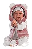 Llorens 1074070 L Puppe Mimi, mit blauen Augen und weichem Körper, Babypuppe inkl. rosa Outfit, Schnuller, Schnullerkette und weicher Decke mit süßen Öhrchen, 42
