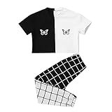 iiniim Mädchen Trainingsanzug Sportanzug Kurzarm Shirt Crop Tops + Hose Pants Fitness Yoga Outfits Tanz Sportkleidung Gr.98-176 Schwarz&Weiß 146-152