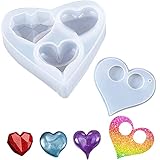3D-Silikonharz-Form in Herzform, 3 Gitter-Kristalle, Diamanten, Epoxidharz, Gießform, Schmuckherstellung, Seifenherstellung und 1 herzförmige Form für Schlüsselanhänger-Schmuckherstellung