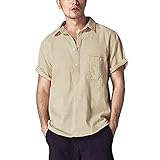 CFWL Kurzarm-Reversknopfhemd Aus Leinen FüR Herren Kariert Checked Flanell Shirt Karo Hemd Business Hemd Slim Fit Schmales Hemd Mit Shirts & Hemden Gemustertes Hemd Braun L
