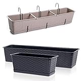 Blumenkasten Balkonkasten Blumentopf Rattan Optik Case P mit Aufhängung Untersetzer Geländerkasten 4 Größen (600 Anthrazit)