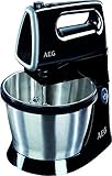 AEG SM 3300 Handmixer / 5 Geschwindigkeitsstufen / 2in1 Funktion / Turbo-Funktion / Auswurftaste / 3,5 l rotierende Schüssel / 2 Rührbesen, 2 Knethaken spülmaschinenfest / 450 W / 1 m Kabel / schw