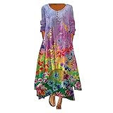 Damen Fake Zweilagig Langarm V-Ausschnitt Langes Kleid Hohe Taillen Wickelkleid Abendkleid Lose Bequem Freizeit Frauenkleid Elegant Stilvolles Kleider Cocktailkleid Partykleid (X2-Purple, XXL)