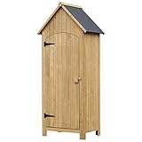 Outsunny Gartenschrank Holz Gerätehaus Gartenhaus Geräteschuppen Geräteschrank Holzhütte Giebeldach Bitumenpappe Gelb 77,5 x 54,2 x 179,5