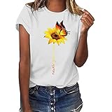 Sommer Oberteil Damen Rundhalsausschnitt Loose Mode Einfarbig mit Aufdruck Straßenmode Kurzen Ärmeln Basic Blusenoberteile Fitness Sport Tops Bluse Hemd Tee Top,S