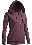 CLOVERY Damen Casual Reißverschluss Hoodie Basic Langarm Hoodie - Rot - XX-Larg