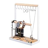 Schmuck Organizer Display Standhalter mit Holzring Tablett und Haken Aufbewahrungsketten Armbänder, Ringe, Uhren Schreibtisch Org