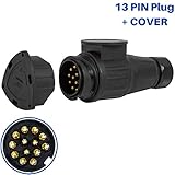 13-pol Anhänger Stecker, inkl. Parking Cover, nach ISO 11446 genormt, für 12 V Systeme, mit wasserfester Doppel-Dichtung, 13 Pin Hänger Stecker, 13 poliger Stecker für Anhänger, AHK Adapter Stecker 13