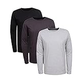 Liking Herren Longsleeve Langarmshirt Baumwolle Basic T-Shirt Longshirt mit Rundhalsausschnitt 3er Pack 8151UN1-M-3