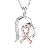 PEIMKO Brustkrebs Awareness Survivor Schmuck Geschenke für Frauen, 925 Sterling Silber Brustkrebs Survivor Herz Anhänger Halskette für Frauen Post Surgery Survivor C