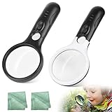 Eyscoco Lupe mit Licht,3X 45X Leselupe Handlupe mit 3 LED,Hohe Klarheit & Leichtgewicht Beleuchtete Vergrößerungsglas mit EIN Linsentuch,Handlupe Lupe für Senioren Kinder Juwelier Handwerk