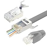 VCELINK 2. Gen. RJ45 Stecker Cat 7 Cat6A Netzwerkstecker Cat7 Cat6A Pass Through RJ45 Stecker für Verlegekabel Cat7 Cat6A Geschirmt mit Einfädelhilfe und Knickschutz Grau 10 Stück