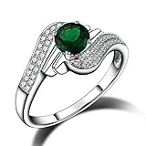 ANAZOZ Echtschmuck Damen Ring 14 Karat 585 Weißgold 0.59 Karat Tsavorit 0.32 Karat Diamant Verlobungsring Damen Flügel Solitärring Größe 52 (16.6) AN0229