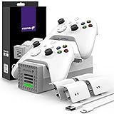 Fosmon Quad PRO 2 Ladestation Kompatibel Mit Xbox Series X/S, Xbox One/One X/One S Elite Controllers, Dual Docking Station + 2 Akku Ladegerät, 4 x 2200mAh Wiederaufladbare Batterie - Weiß