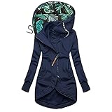 Graceyo Sweatjacke Longpullover Damen Lange Ärmel Hoodie Sweatshirt Lange Jacke Farbblock Kapuzenpulli Sportlich Kordelzug Pullover mit Kapuze Reißverschluss Taschen Kapuzenjacke Schlanke Winterjack