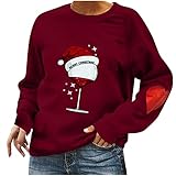 Weihnachten Sweatshirt Damen Damen-Pullover, weinrot leinen-Shirt Casual Shirt Leichter Pullover Damen Damen Pulli Langarm t-Shirts Damen fillamoda Strickjacke Tunik