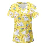 Tshirt Damen Oversized Vintage Sale T-Shirt Damen Sommer Oberteile Elegant Rundhals Print Bluse Basic Shirt Bequem Tunika Tee Tops Streetwear Schlank Hemd für Frühling Herb