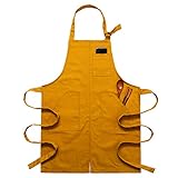 Kochschürze, Grillschürze - Split-Leg - Schürze Für Männer Und Frauen - Pro Chef, Barista, Barkeeper, Bäcker, Stylist, Tätowierer, Künstler, Server Schürzen,Gelb
