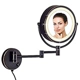 Kosmetikspiegel Schwarz, Dekorativer Runder Wandspiegel in Schwarz, Rund badspiegel mit Beleuchtung, Make-Up Badezimmer Spiegel mit Led-Beleuchtung, Runder Spiegel Schwarz, 20CM X 10