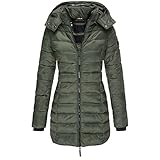 Damen Jacke Steppjacke Übergangsjacke mit Kapuze Mantel Daunenjacke Winterjacke Warme Jacke Lang Warm Steppmantel Outdoorjacke Outdoor Leichte Daunenjacke Softshelljacke mit T