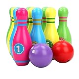 WERTYU Bowling-Set Kinder Bowling-Set, 10 Bunte Pins 2 Bälle, Geschenk for Jungen Mädchen 1-6 J