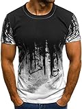 Qier Tshirt Herren Grafische Kurzarm-Oberteile, Baumwoll-T-Shirt, T-Shirts Mit 3D-Farbverlaufstinte, Weiß, XL