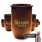 6 x Sierra Tequila Terracotta Becher, Markenglas, goldenes Logo NEU + anygoods Flaschenausg