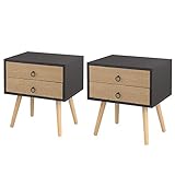 EUGAD 2X Nachttische Beistelltisch mit 2 Schubladen Nachtkommode Nachtschrank Holzbeine MDF 46x35x50cm Grau 0062ZZ-2